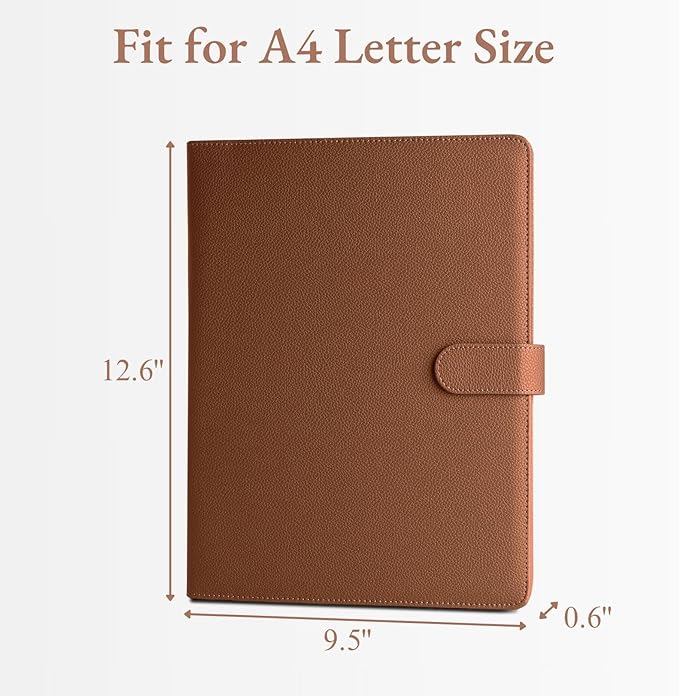 Mymazn Padfolio Portfolio Folder, Faux Leather Interview Resume Folder with Document Organizer & Business Card Holder, Letter-Sized Notepad Legal Pad Holder for Men Women (Golden Brown)