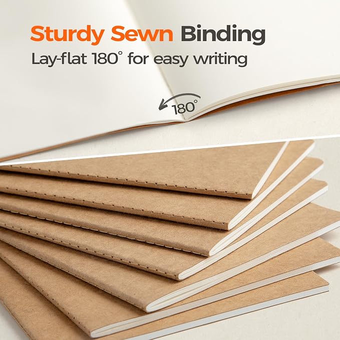 100 Pack Blank Kraft Notebooks A5, Wholesale Bulk Unlined Journals, 80gsm FSC-Certified Paper, 60 Pages, 8.3x5.5 Inches, Softcover Composition Notebooks for School Office Events