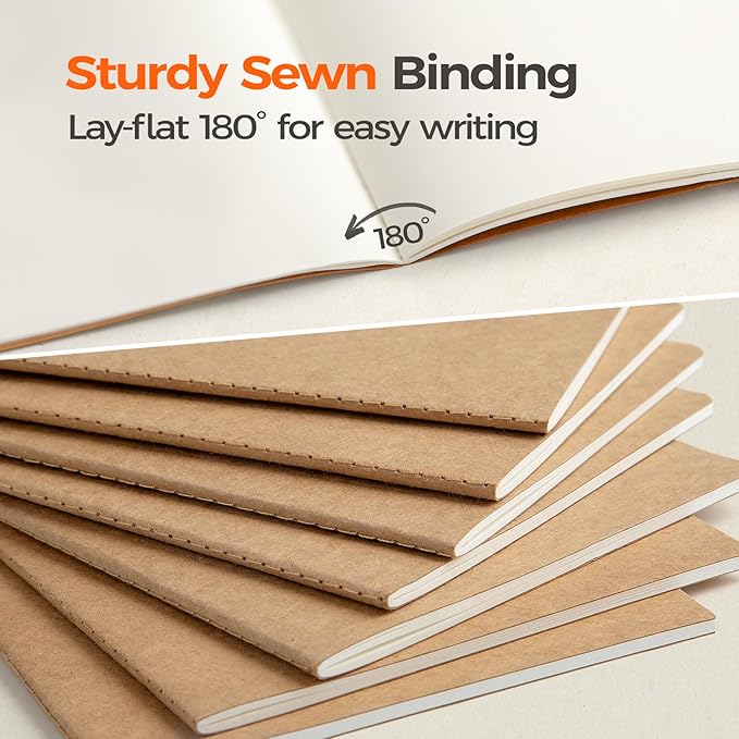 5 Pack Blank Kraft Notebooks A5, Unlined Composition Journals, 80gsm Paper, 60 Pages, 8.3x5.5 Inches, Softcover Sketch Writing Notebooks for School Office Artists Students