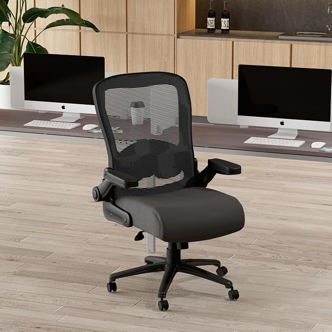 Boss Office Products Heavy Duty Flip Arm Mesh Task Chair 400-lb. Weight Capacity in Black