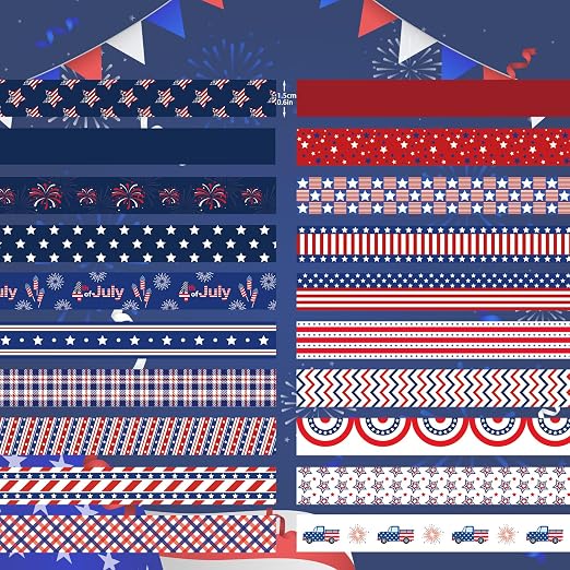 20 Rolls for Independence Day Decorative Tape Set for 4th of July Washi Tape Patriotic Stripes Washi Masking Tape for Holiday Kids DIY Art Crafts Notebook Scrapbooking & Stamping Supplies