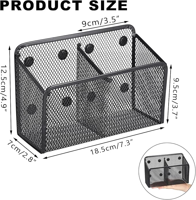ELLDOO Magnetic Water Drink Packet Holder, 2 Compartments Magnetic Metal Mesh Tea Bag Organizer Sugar Packet Basket, Kitchen Organizers and Storage for Refrigerator and Countertop