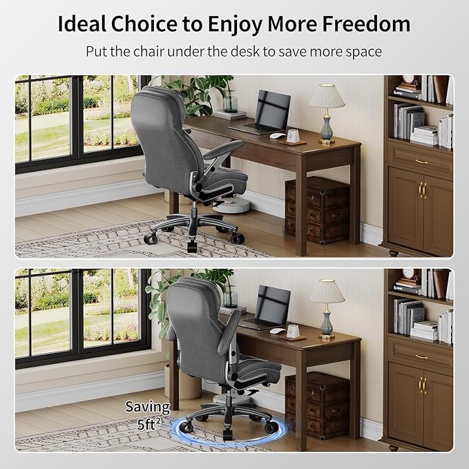 Big and Tall Office Chair, Heavy Duty Desk Chair with 5D Arms, Adjustable Lumbar Support & Height, Tilt Function, PU Leather High Back Ergonomic Executive Computer Chair