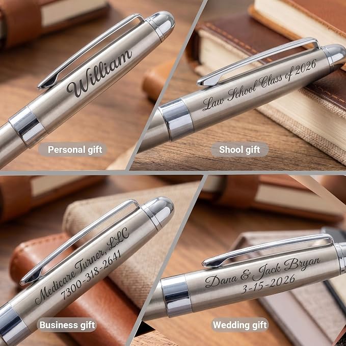 Ancolo Personalized Executive Business Pens - Medium Point Black Ink with 10 Extra Refills Custom with Your Name or Message, Gift for Students/Teacher/Manager/Lawyer/Professor 5PCS/Pack