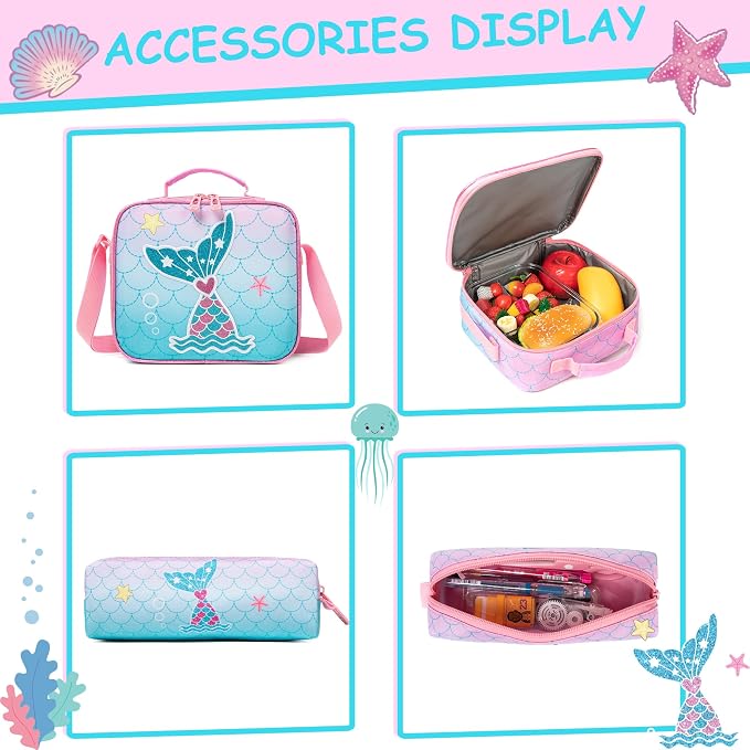 Rolling Backpack for Girls Kids Backpack with Wheels Travel Backpack for School Elementary Primary Students Kids Backpack with Lunch Box Pencil Case