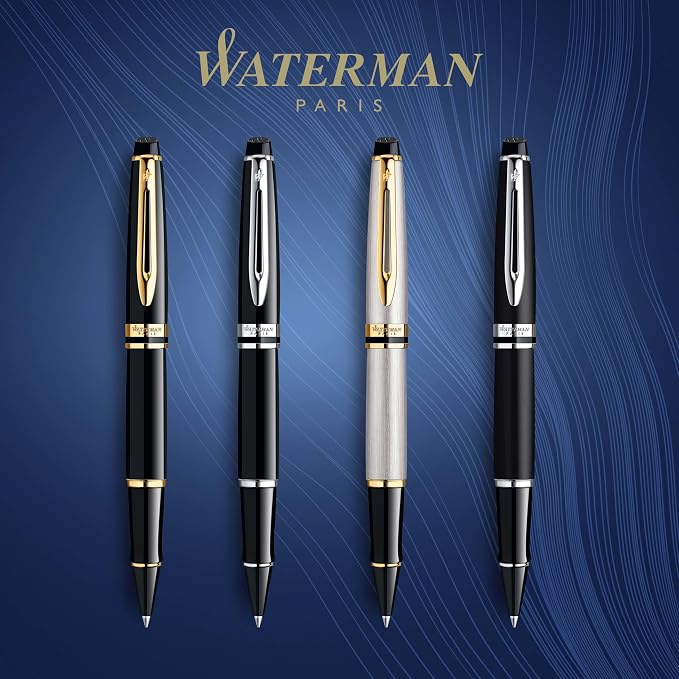 Waterman Expert RollerBall Pen Gloss Black with Chrome Trim Fine Point Black Ink Gift Box