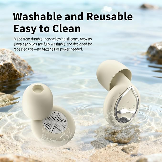 Ear Plugs for Sleeping Ultra-Soft Silicone Earplugs for Noise Cancelling Concerts Reusable Noise Reduction Earbuds for Travel Focus 33dB Hearing Protection with 9 Ear Tips & Case (Off-White)