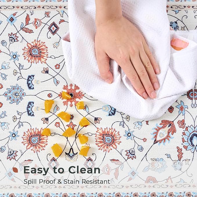 FRESHMINT Vintage Floral Kitchen Mats 2 Piece, 17x30''+17x47'', Beige | Anti-Fatigue, Non Slip, Comfort, Kitchen Decor, Easy to Clean, Waterproof, Perfect for Kitchen, Laundry, Office
