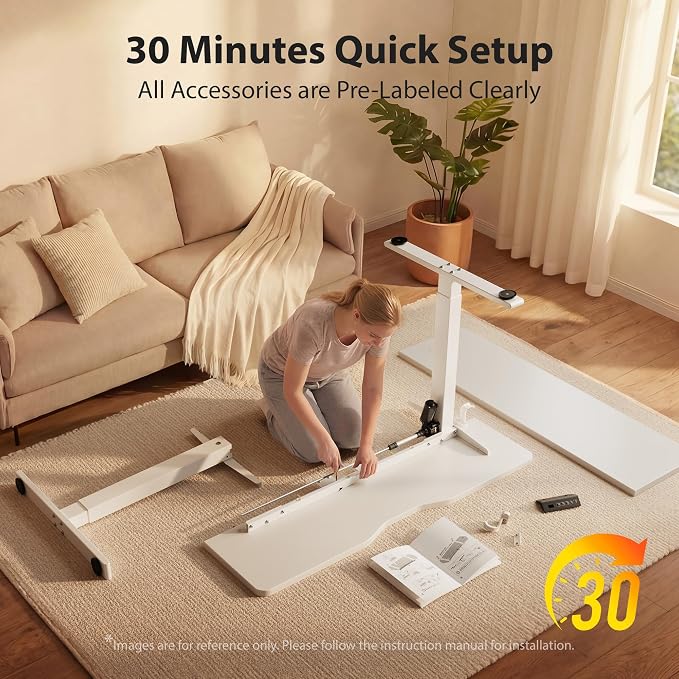 Cubiker Standing Desk, 55x24 Inches Sit Stand Home Office Desk, Electric Stand up Desk, Adjustable Desk with Splice Board, White Frame/White Top