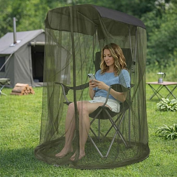 LUWOO 63" H Outdoor Sunshade Mosquito Net, Chair Tent for Outdoors with Waterproof Canopy and Zipper Opening, Fishing Mosquito Net for Fishing Enthusiasts (Military Green)