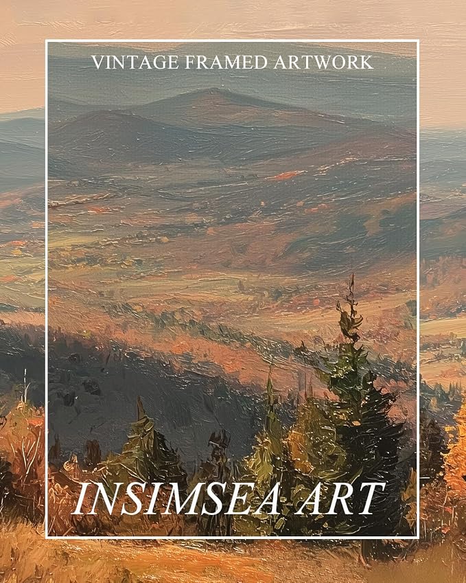 InSimSea Extra Large Framed Vintage Fall Wall Art, Living Room Farmhouse Decor, Autumn Mountains Forest Landscape Canvas Prints, Retro Long Pictures for Bedroom Above of Bed, 20x40inch