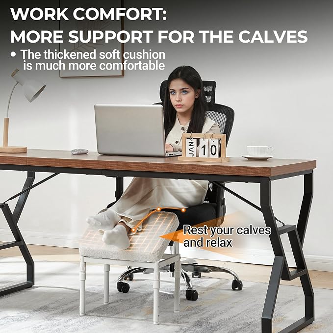 TIOPGHAD Adjustable Ottoman Pouf Footrest, 60 Degree Tilt, Beige Fleece | 4-Height, 28 Positions, Iron frame, Foam Cushion, 15.74 x 11.81 x 13.34 in, Under Desk, Living room, Home Office