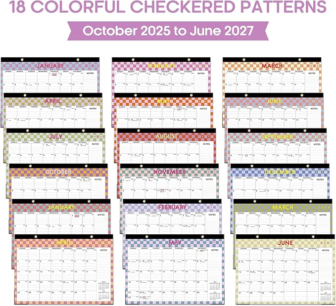 Desk Calendar 2026-2027, 21-Month Calendar Runs Unitl June 2027, Large 17" x 12" Monthly Desktop & Wall Calendar for Home & Office - Checkered