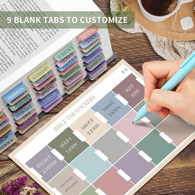 Bible Tabs for Women & Men, Bible Tabs for Study Bible, Large Print Bible Tabs for Easy Navigation, Bible Index Tabs, 66 Tabs Old & New Testament, Extra 9 Blank Tabs - Macaron