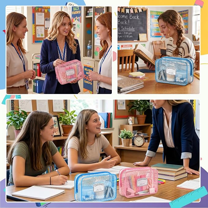 Suclain 12 Pack Back to School Gift for Teacher, Colorful Composition Book Theme PVC Zipper Organizer Pouches, 7.9 × 5.9 × 2.4 in Storage Bags for Classroom Rewards Teacher Student Gift