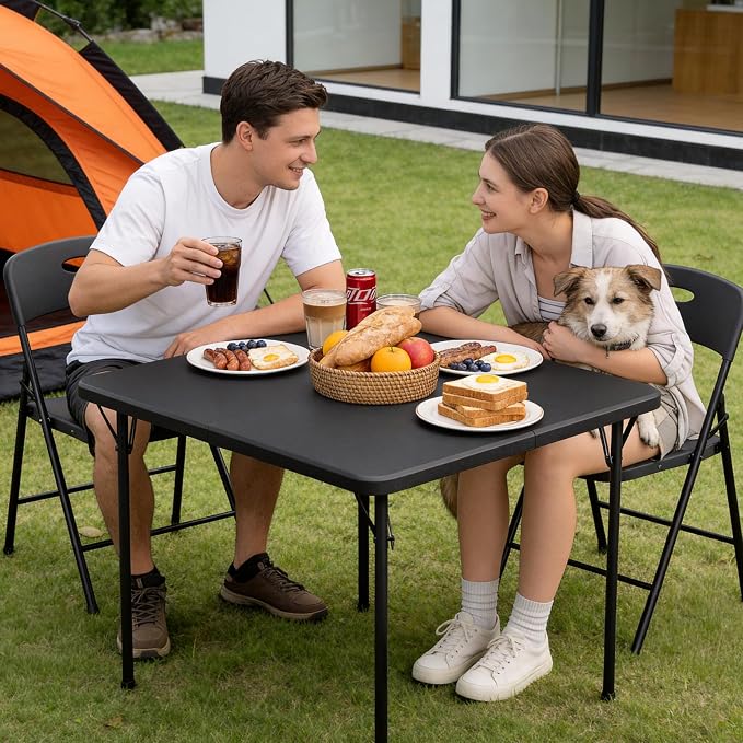 Folding Table, 36 Inch Square Foldable Card Table with Carrying Handle, Heavy Duty Fold-in-Half Portable Table No Assembly, Ideal for Picnic, Camping, RV Travel, Parties, BBQs, Crafting and Indoor Use