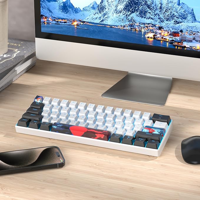 60 Percent Gaming Keyboard 61 Keys Mechanical Keyboard Ultra Compact Wird Keyboard LED Backlit with Red Switch for PC Laptop Gamer(61 White)