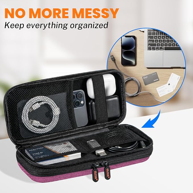 Double-Layer Carrying Case - Hard Shell Electronic Organizer Zipper Travel Case - Portable Tech Accessories Storage Pouch Bag for Charger, Adapter, Anker Power Bank, Phone, Battery, Cord, Cable, Card
