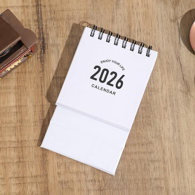 Mini Desk Calendar 2026-2027 - January 2026 until June 2027 Small Desktop Calendar Mini Daily Schedule 250gsm Thick Paper Twin-Wire Binding with Stickers for Home Office School (Mini white)