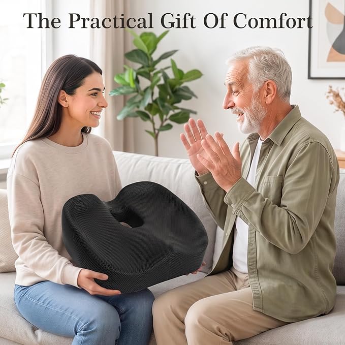 Donut Pillow Seat Cushion for Hemorrhoids & Tailbone Pressure Relief - Memory Foam Office Chair Cushion for Sciatica, Coccyx & Back Pain, Non-Slip Butt Cushions for Long Sitting (Black)