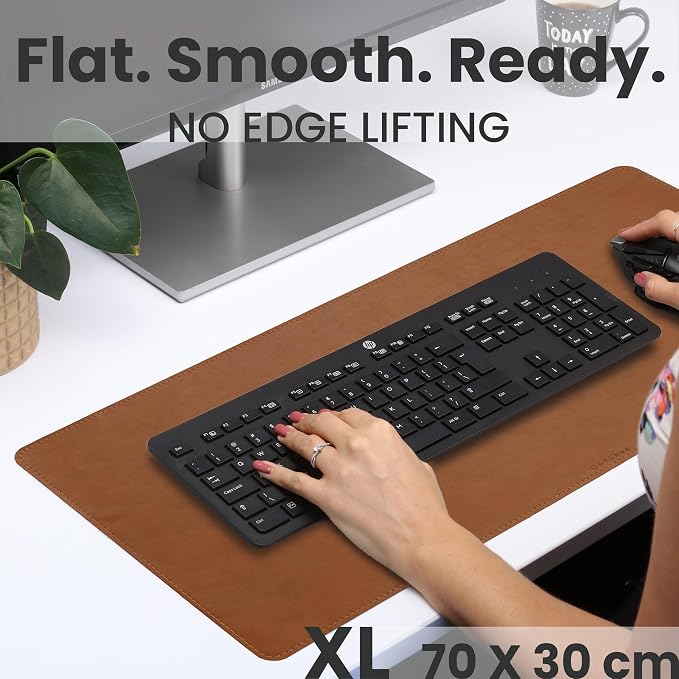 Full Grain Genuine Leather Desk Pad – Toffee Tan Brown (L) - Premium Desk Mat with Non-Slip Backing, Thick 3mm, Office Desk Protector for Work & Gaming (Large 27.6 x 11.8 inch)