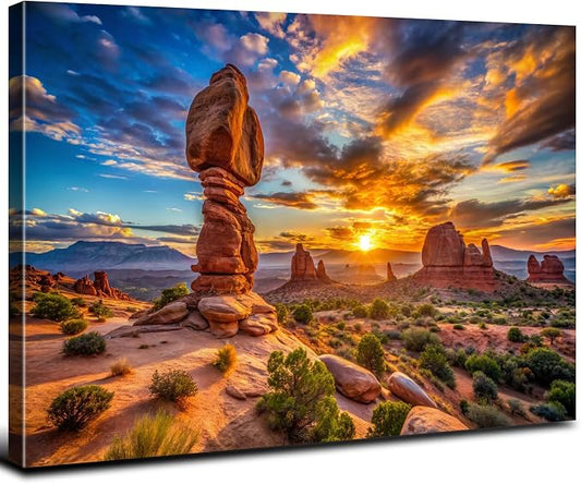 Arches National Park Wall Art Nature Sunset Desert Pictures Living Room Wall Decor USA Moab Utah Wilderness Scenery Canvas Painting Green Botanical Posters Prints Artwork Bathroom Decorations 16x24"