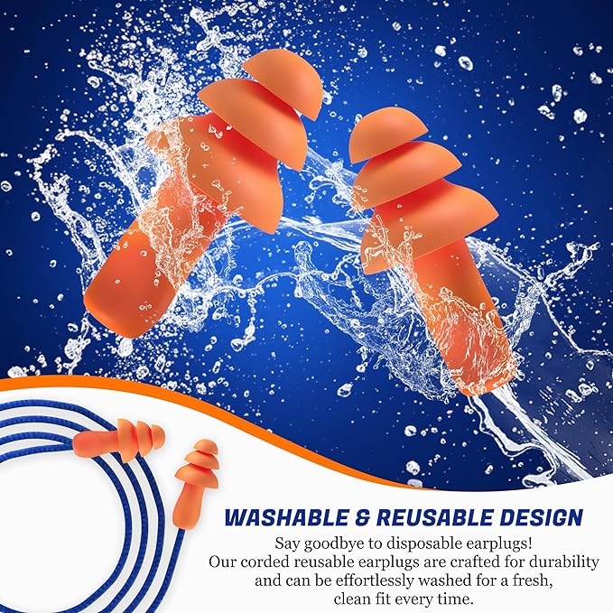 10 Pair Corded Reusable Ear Plugs for Shooting Range Ear Protection for Gun Range - Hunting Ear Plugs for Construction Firearm Ear Protection Shooting Gun Hearing Protection Earplugs Corded