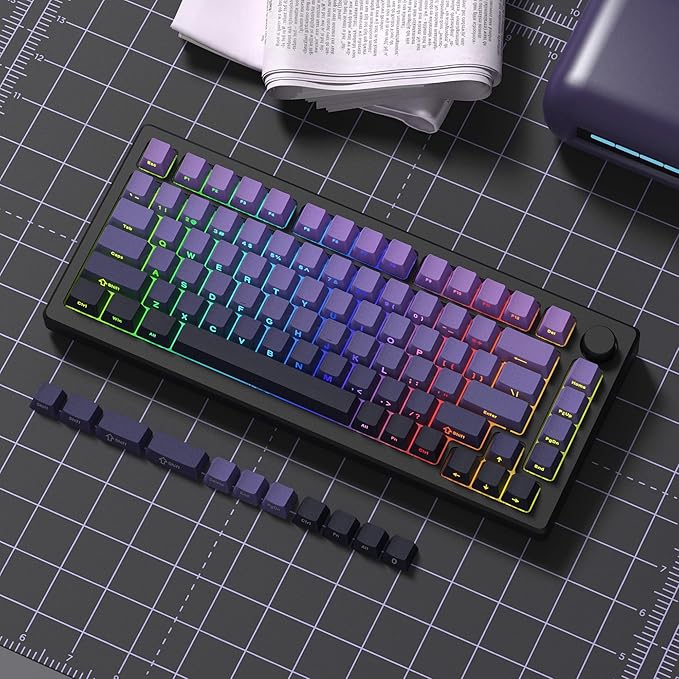 dagaladoo Double Shot PBT keycaps Set,Shine Through keycaps 60% 75%,OEM Profile Keyboard keycaps,Gradient Purple,Side Printed keycap for Mechanical Gaming Keyboards（136key）