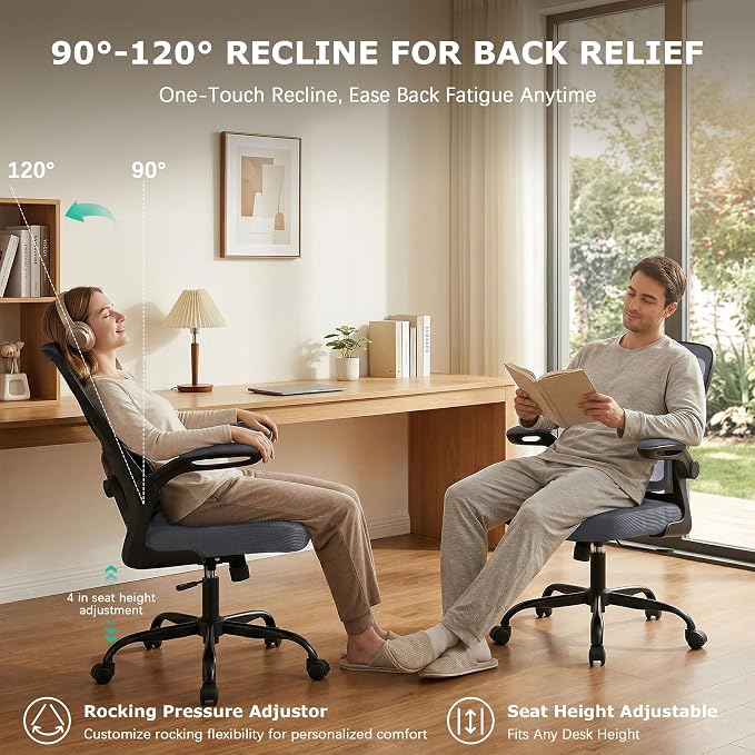 AreShark Office Chair Ergonomic Desk Chairs with Adjustable Lumbar Support, High Back Breathable Mesh Chair with Wheels& Flip-up Armrests,Rolling Swivel Comfy Task Computer Chair for Home Work Gaming