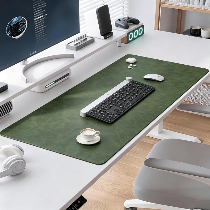 Distressed Leather Desk Mat - Non-Slip PU Leather Desk Pad Protector - Large Waterproof Mouse Pad Computer Keyboard Desk Mat Desk Accessories for Office & Home (Forest Green, 31.5"x 15.7")