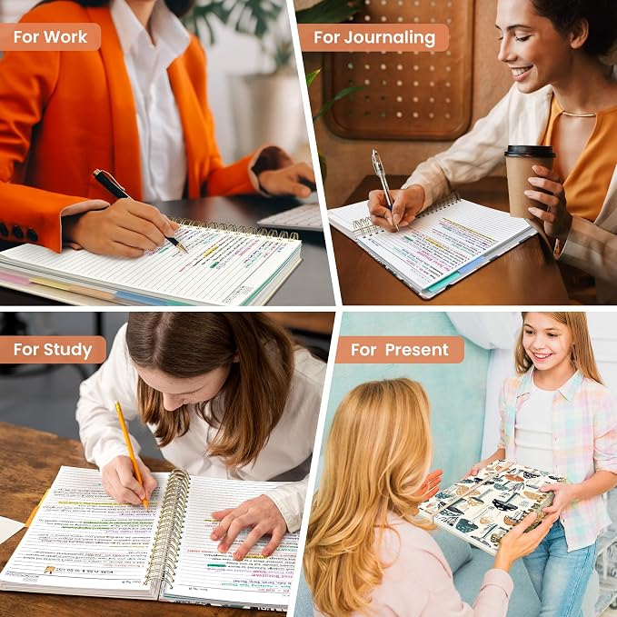 Large Spiral Lined Notebooks for Work with Removable Dividers & Tabs, 8.5"x11" Pretty Hardcover 5 Subject Notebook Journal for Women, College Ruled, Perfect for Study & Office Organization, 280 Pages,Mushrooms Grove