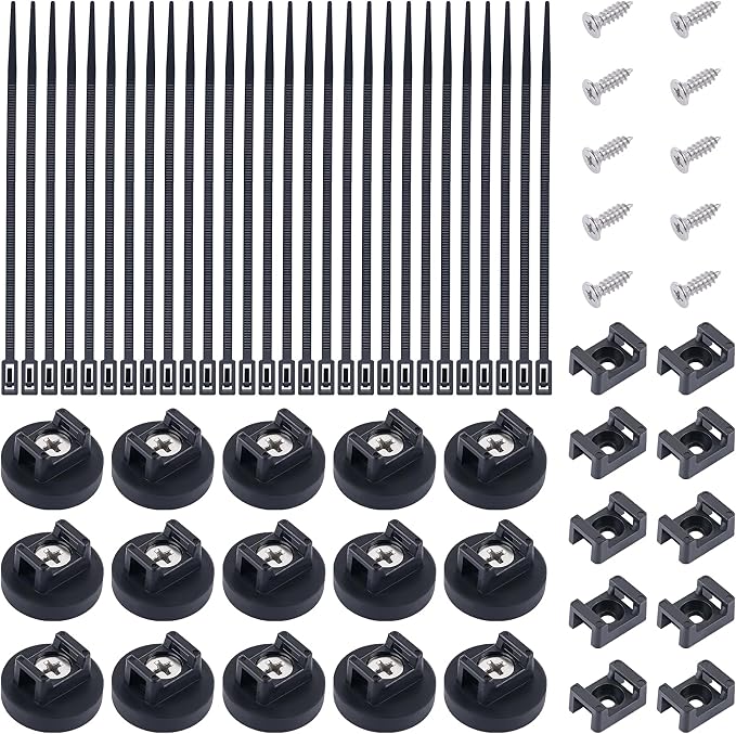 15 PCS Magnetic Zip Tie Mounts, Black Magnetic Wire Holder Multipurpose & Releasable Nylon Cable Ties & Cable Tie Mounts Base and Tapping Screws for Car and Office Supplies(85 Pcs 22mm)