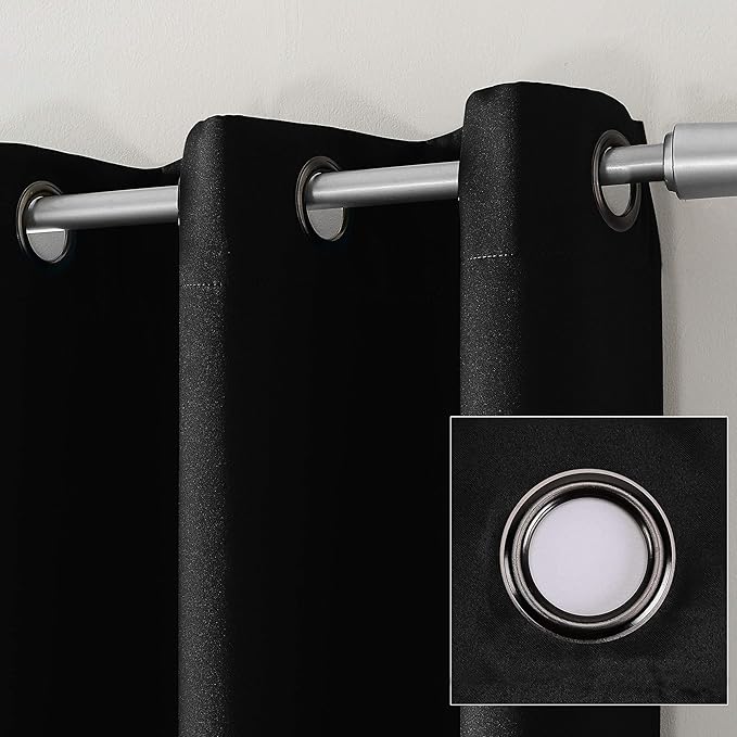 Sun Zero Nordic 2-pack Theater Grade Extreme 100% Blackout Grommet Curtain Panel Pair, 52" x 63", Black