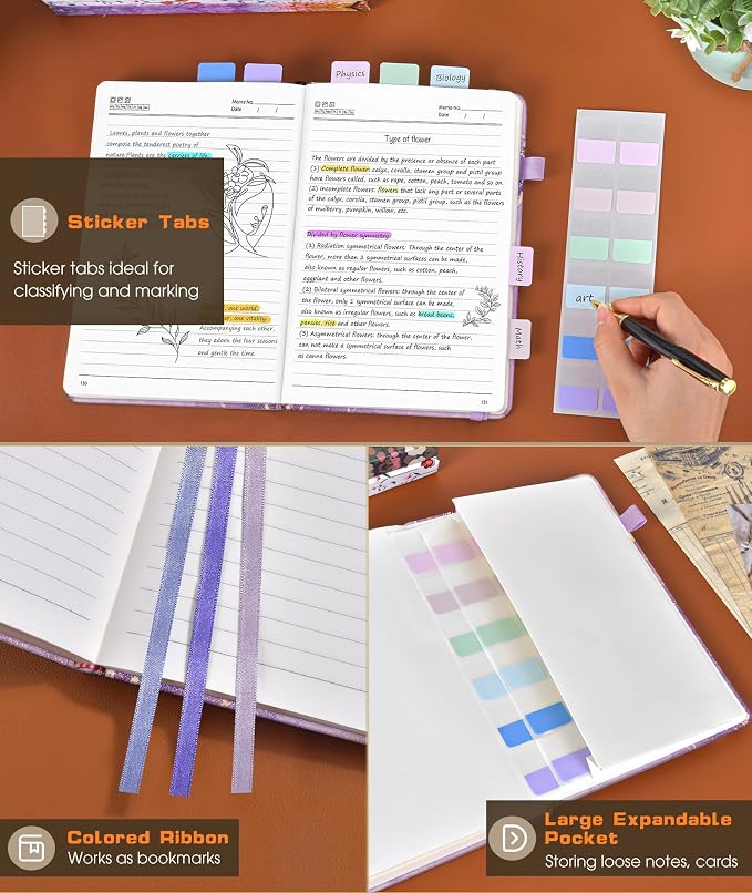 dilitego Lined Journal Notebook for Women Men, 256 Numbered Pages Hardcover Notebooks for Work, A5 Journaling Notebooks, College Ruled Journals for Writing Business School 5.75" x 8.38" Purple Marble