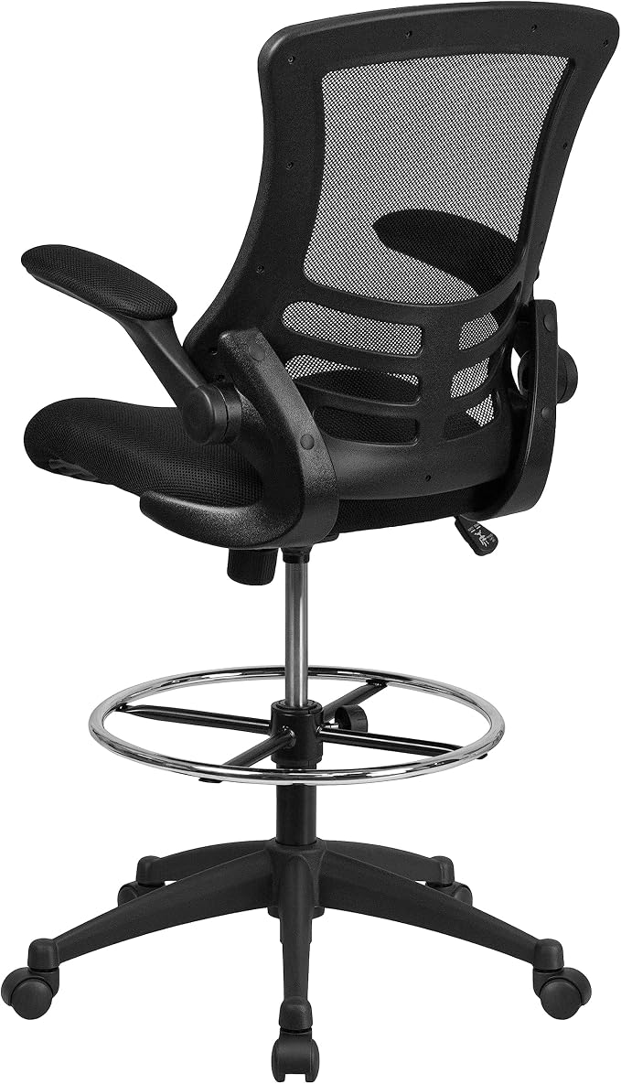 Flash Furniture Kelista Mid-Back Swivel Office Chair with Adjustable Seat Height, Ergonomic Mesh Desk Chair with Flip-Up Armrests, Black | Adjustable Foot Ring, Mid-Back, Flip-Up Arms, Mesh Back