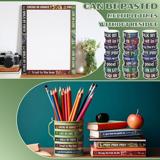 24 Rolls Back to School Christian Washi Tape Gifts Bulk Graduation VBS Religious Scripture Stained Glass Bible Verse Washi Tape for Bible Journaling Crafting Students BibleStudy Stationery
