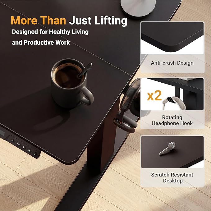 YDN Electric Standing Desk, 32x19 Inch, Black | 3 Memory Presets, Cable Management, Adjustable Height, Sit Stand, Space-Saving, Computer Workstation, Home Office