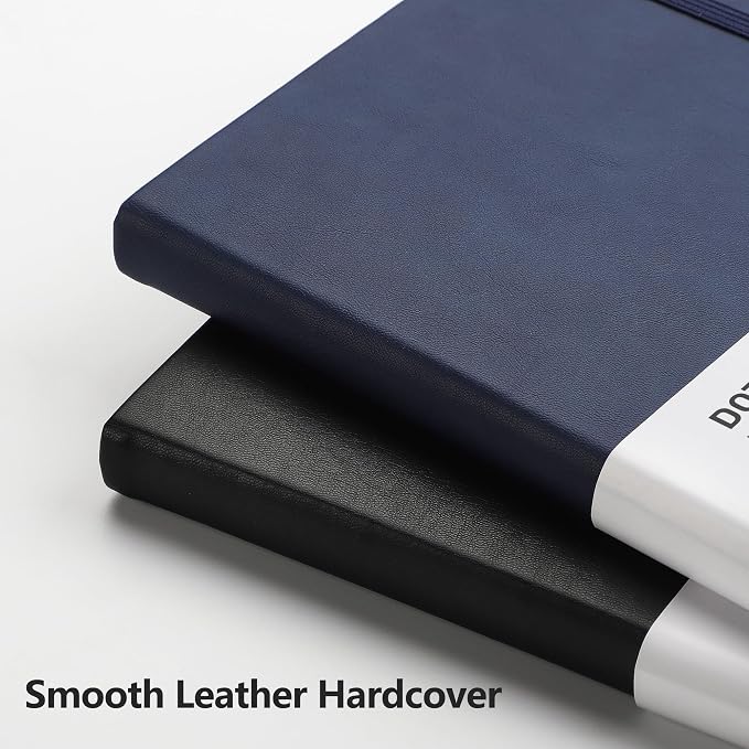 RETTACY Dotted Journal Notebook, 192 Pages, A5 Medium Size (5.7'' x 8.3''), Leather Hardcover, 100 GSM Thick Paper, for Journaling, Planning, Tracking (Navy Blue)