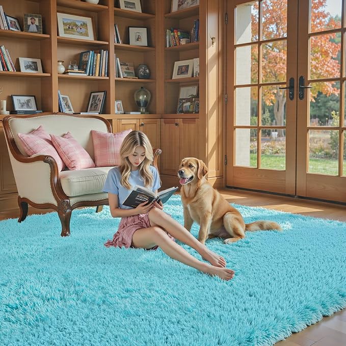 Rugs for Living Room 6x9, Alfombras para Salas Shag Large Plush Soft Area Rug, Shaggy Carpets for Bedroom,Home Decor Aesthetic(Teal Blue, 6 x 9)