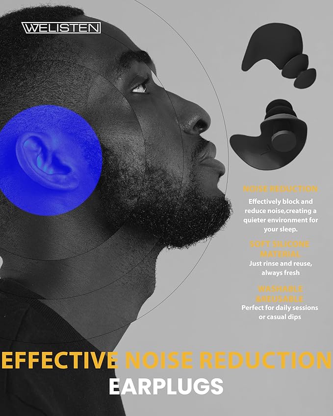 Ear Plugs for Sleeping,Noise Reduction Soft Silicone Earplugs,Reusable Hearing Protection Earplugs for Noise Sensitivity, Sleep, Travel, Noise Cancelling Ear Plugs for Sleep - Black