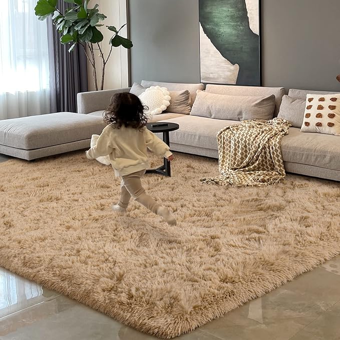 HOMORE Light Tan Rugs for Living Room, Shag Rug 5x7 Fluffy Area Rug for Bedroom, Modern Non Slip Carpet for Liivng Room, Cute Rugs and Carpets for Kids Nursery Home Dorm Decor