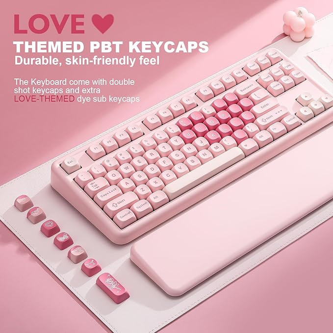 YUNZII B87 Wireless Mechanical Keyboard,QMK/VIA Programmable,TKL Layout 87 Keys,BT/2.4G/USB-C,Hot Swap Gasket Mount RGB Backlit Gaming with Wrist Rest for Win/Mac (Pink, Milk V2)
