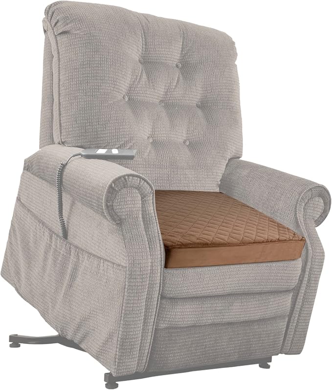 Medium-Soft 20x20x3 Memory Foam Recliner Chair Seat Cushion for Long Sitting - Armchair Pad with Washable Velvety Cover with Waterproof Layer & Non-Slip Base for Seniors & Elderly - Brown