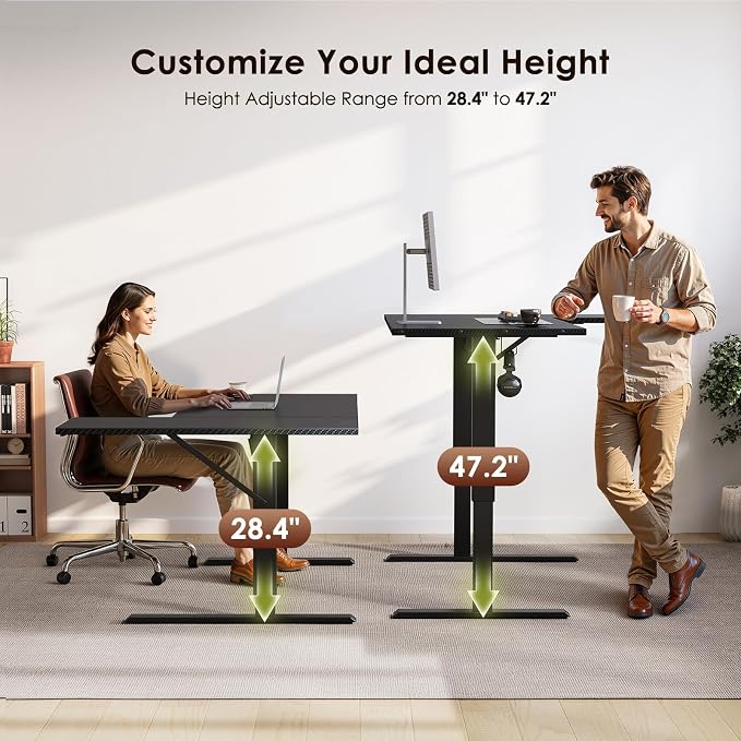 OffiGo Electric L Shaped Standing Desk, 63 Inches Height Adjustable Table, Reversible Corner Stand Up Desk, Lifting Computer Table for Home Office, Computer Workstation, Carbon Fiber Black