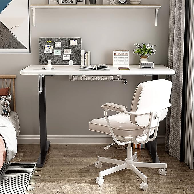 Tangkula Hand Crank Stand Up Desk Frame, Manual Height Adjustable Standing Workstation with Foldable Crank Handle, Cable Management Tray, Headphone Hook, Ergonomic Sit Stand Desk Frame for Home Office