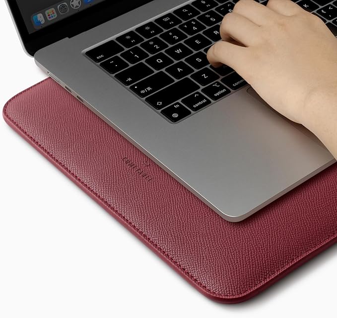 Comfyable Laptop Sleeve 13 Inch Precisely Compatible with MacBook Air M5 2026 & MacBook Pro/Neo A18, Genuine Leather Cover Case, Wine Red
