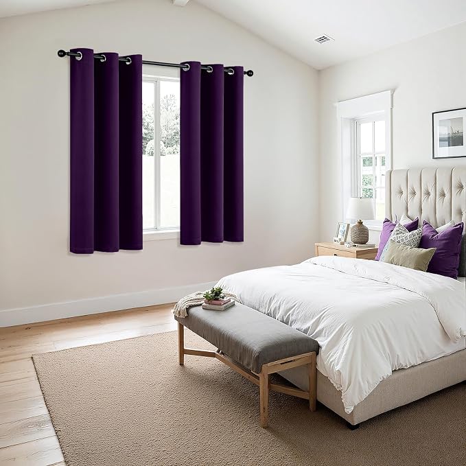 MIULEE Blackout Curtains for Bedroom Living Room 2 Panels, Thermal Insulated Room Darkening Drapes Grommet Noise Reducing Light Blocking Window Treatments 45 Inches Long 40x45 Inch Royal Purple