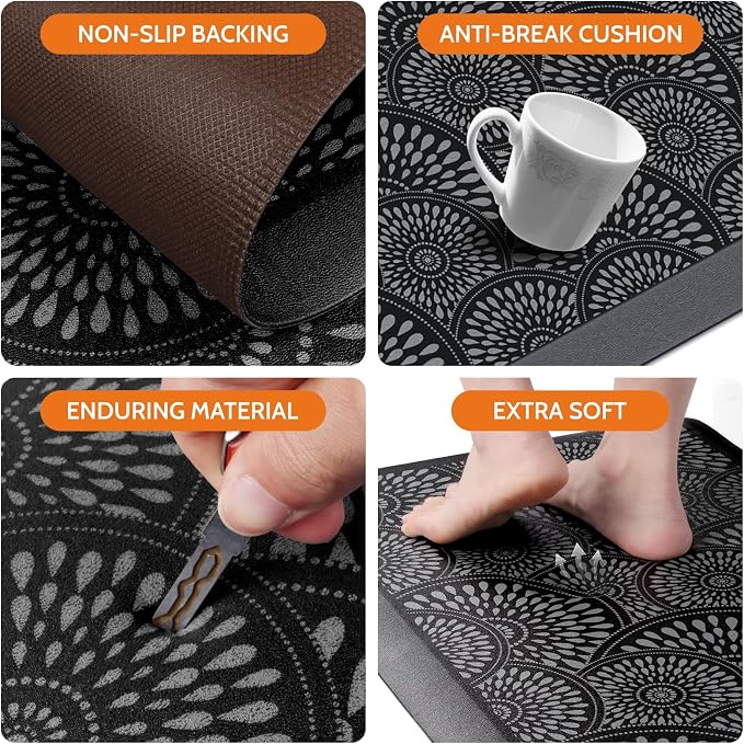 Mattitude 4/5 Inch Kitchen Mat, 20x44in Heavy Duty Ergonomic Comfort Foam Standing Desk Mat, Waterproof Non-Slip Standing Mats and Rugs for Kitchen, Office, Black