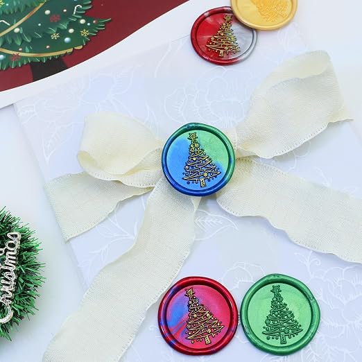 SWANGSA Christmas Tree Wax Seal Stamp Kit with 200pcs Sealing Wax Beads and Pen, Great for Embellishment of Christmas Cards, Invitations, Wine Packages, Gift Ideas