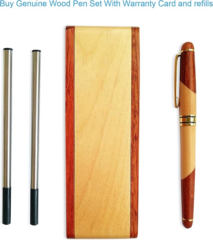 Renawe Best Wooden Gel Pen Gift Set with Handmade Rollerball Designer Pen Holder Box and Refills, Business Ballpoint Pen with Fancy Journaling Pen Display Case